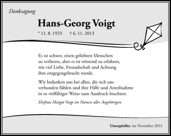 Traueranzeige von Hans-Georg Voigt von Südthüringer Presse