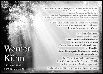 Traueranzeige von Werner Kühn von Südthüringer Presse