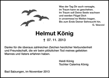 Traueranzeige von Helmut König von Südthüringer Presse