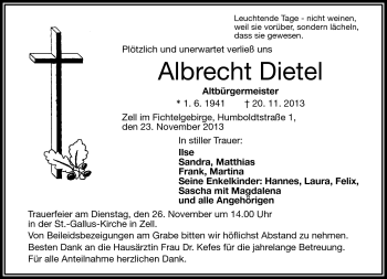 Traueranzeige von Albrecht Dietel von Frankenpost
