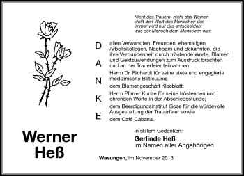 Traueranzeige von Werner Heß von Südthüringer Presse