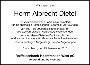 Traueranzeige von Albrecht Dietel von Frankenpost