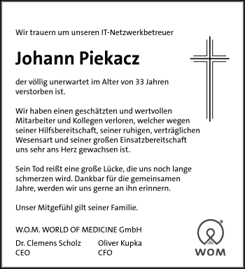 Traueranzeige von Johann Piekacz von Neue Presse Coburg