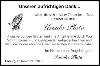 Traueranzeige von Ursula Pluta von Neue Presse Coburg