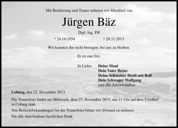 Traueranzeige von Jürgen Bäz von Neue Presse Coburg