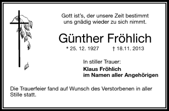 Traueranzeige von Günter Fröhlich von Frankenpost