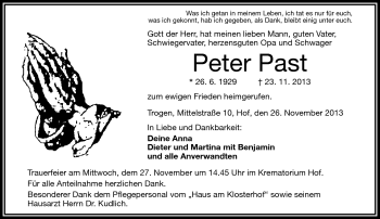 Traueranzeige von Peter Past von Frankenpost