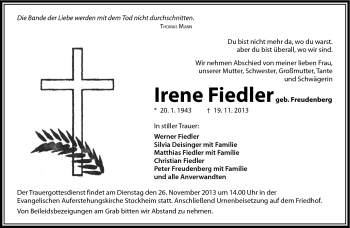 Traueranzeige von Irene Fiedler von Neue Presse Coburg