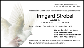 Traueranzeige von Irmgard Strobel von Frankenpost