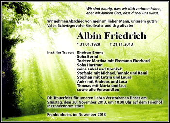 Traueranzeige von Albin Friedrich von Südthüringer Presse