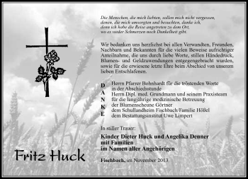 Traueranzeige von Fritz Huck von Südthüringer Presse