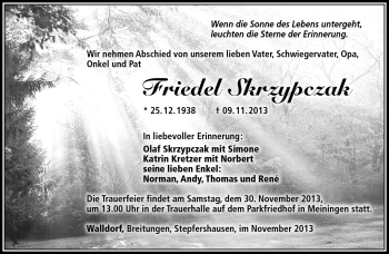 Traueranzeige von Friedel Skrzypczak von Südthüringer Presse