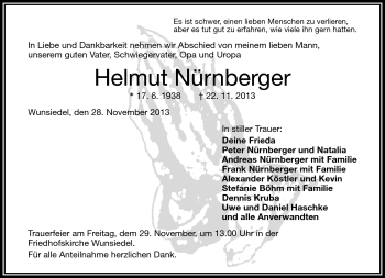 Traueranzeige von Helmut Nürnberger von Frankenpost