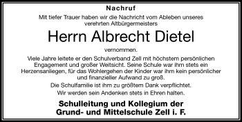 Traueranzeige von Albrecht Dietel von Frankenpost