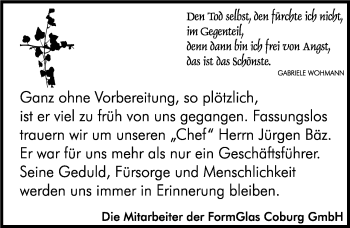 Traueranzeige von Jürgen Bäz von Neue Presse Coburg