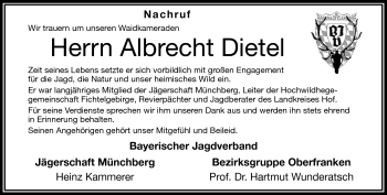 Traueranzeige von Albrecht Dietel von Frankenpost