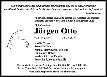 Traueranzeige von Jürgen Otto von Südthüringer Presse