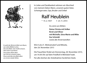 Traueranzeige von Ralf Heublein von Neue Presse Coburg
