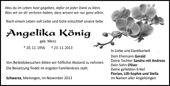 Traueranzeige von Angelika König von Südthüringer Presse
