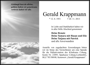 Traueranzeige von Gerald Krappmann von Neue Presse Coburg