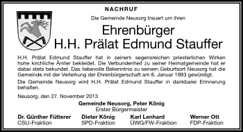 Traueranzeige von Edmund Stauffer von Frankenpost