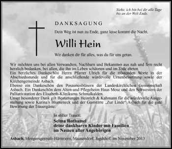 Traueranzeige von Willi Hein von Südthüringer Presse