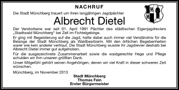 Traueranzeige von Albrecht Dietel von Frankenpost
