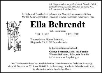 Traueranzeige von Ella Behrendt von Frankenpost