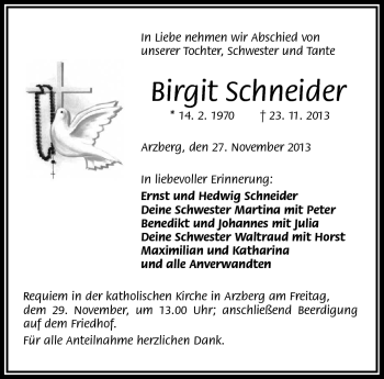 Traueranzeige von Birgit Schneider von Frankenpost