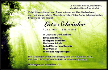 Traueranzeige von Lutz Schröder von Südthüringer Presse