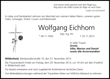 Traueranzeige von Wolfgang Eichhorn von Neue Presse Coburg