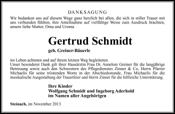 Traueranzeige von Gertrud Schmidt von Südthüringer Presse