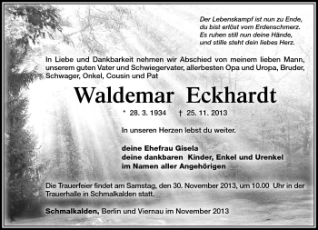 Traueranzeige von Waldemar Eckhardt von Südthüringer Presse