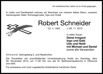 Traueranzeige von Robert Schneider von Neue Presse Coburg
