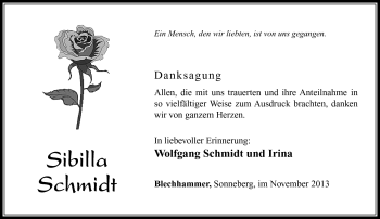 Traueranzeige von Sibilla Schmidt von Südthüringer Presse