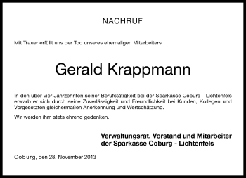 Traueranzeige von Gerald Krappmann von Neue Presse Coburg