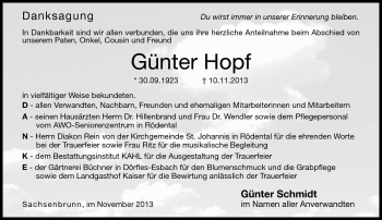 Traueranzeige von Günter Hopf von Neue Presse Coburg