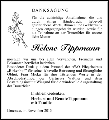 Traueranzeige von Helene Tippmann von Südthüringer Presse