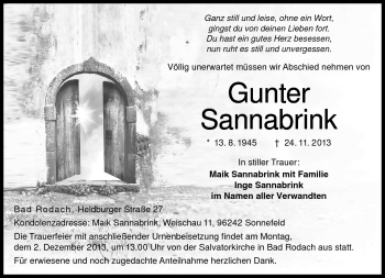 Traueranzeige von Gunter Sannabrink von Neue Presse Coburg
