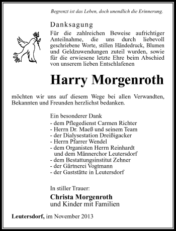 Traueranzeige von Harry Morgenroth von Südthüringer Presse