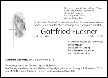 Traueranzeige von Gottfried Fuckner von Neue Presse Coburg