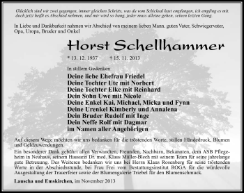 Traueranzeige von Horst Schellhammer von Südthüringer Presse