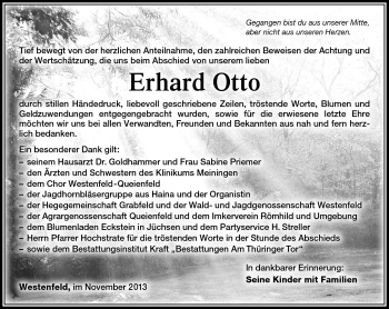 Traueranzeige von Erhard Otto von Südthüringer Presse