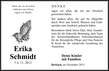 Traueranzeige von Erika Schmidt von Südthüringer Presse