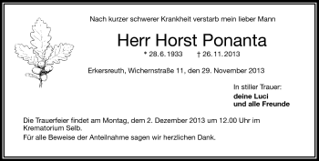 Traueranzeige von Horst Ponanta von Frankenpost
