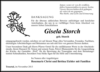 Traueranzeige von Gisela Storch von Südthüringer Presse