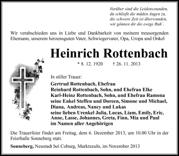 Traueranzeige von Heinrich Rottenbach von Südthüringer Presse