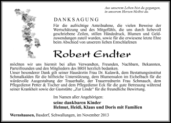 Traueranzeige von Robert Endter von Südthüringer Presse