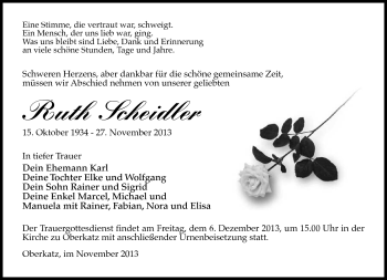 Traueranzeige von Ruth Scheidler von Südthüringer Presse