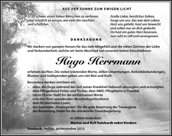 Traueranzeige von Hugo Herrmann von Südthüringer Presse